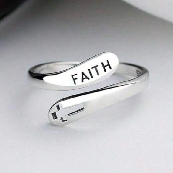 ✨ FAITH and Cross Sterling Silver Adjustable Ring ✨ - Picture 3 of 4